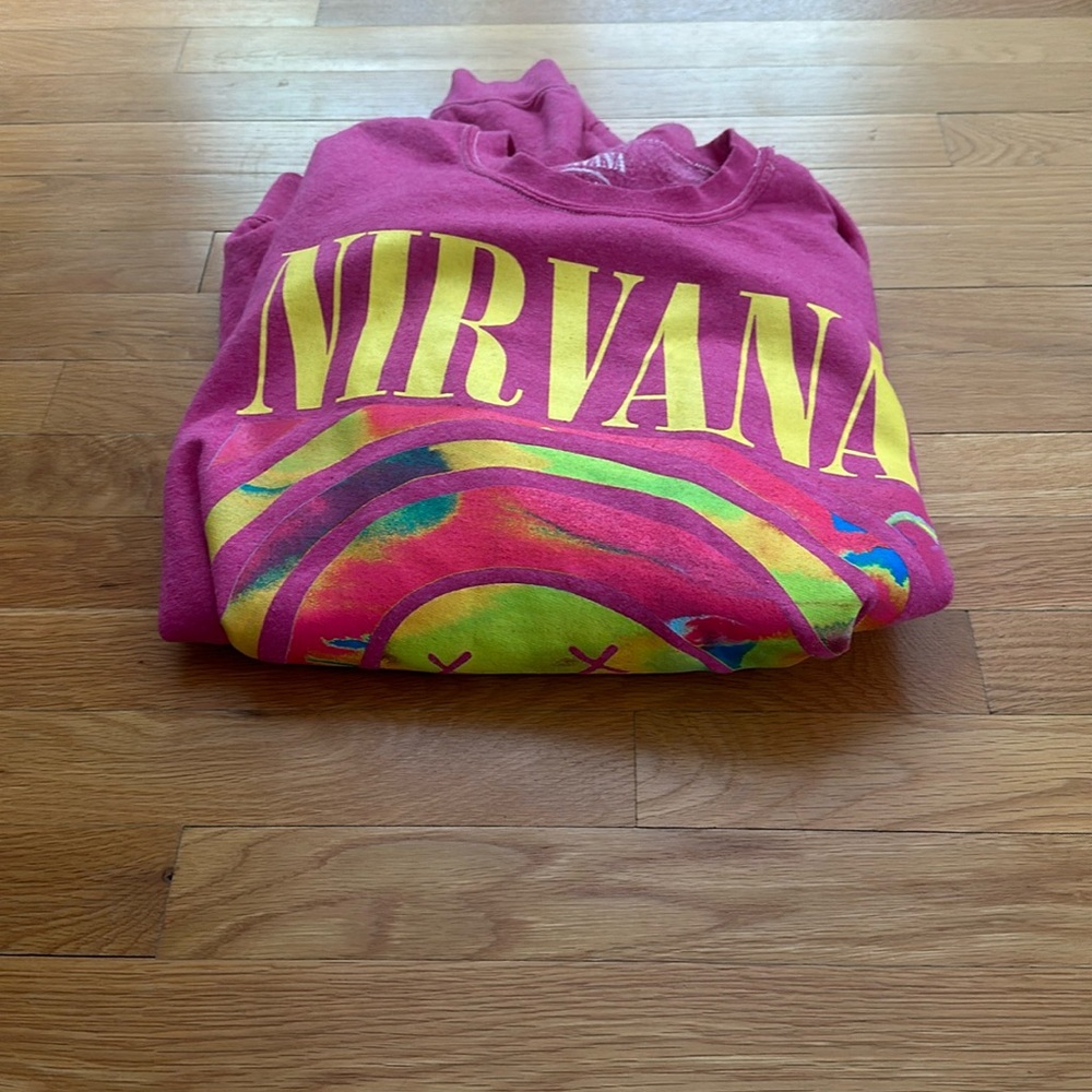 pink oversized nirvana sweatshirt